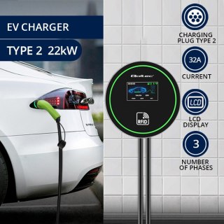 Qoltec Stacja ładowania EV 2w1 Typ2 | 22kW | Wi-fi| | LCD | 3 fazy | Wallbox | Smart life app| RFID | 5m