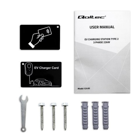 Qoltec Stacja ładowania EV 2w1 Typ2 | 22kW | Wi-fi| TUYA | LCD | RFID | 3 fazy | Wallbox | 5m