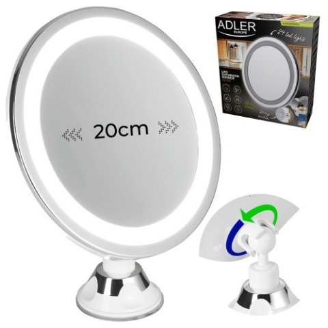 Adler Lusterko LED łazienkowe, 5x powiększenie, 24 diody LED, regulacja natężenia światła