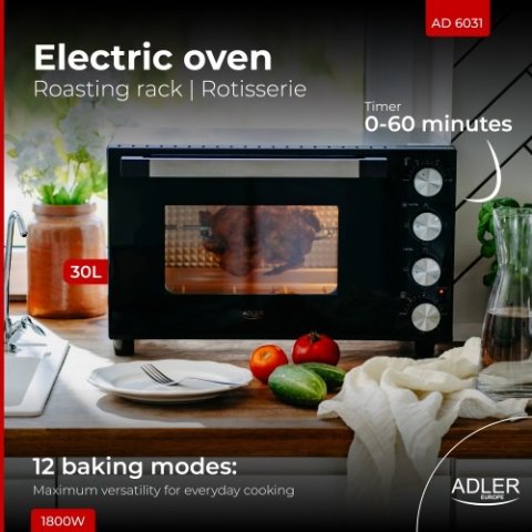 Adler Piekarnik elektryczny 30L | Ruszt do pieczenia | Rożen