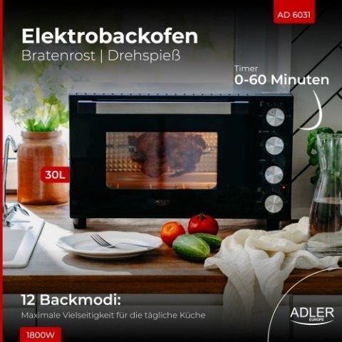 Adler Piekarnik elektryczny 30L | Ruszt do pieczenia | Rożen
