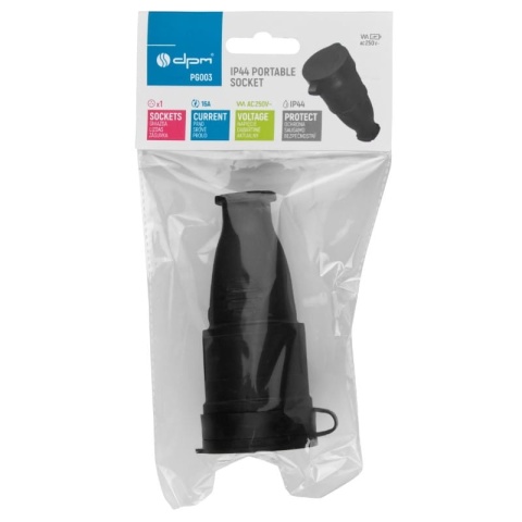 Gniazdo przenośne na przewód IP44, czarne DPM