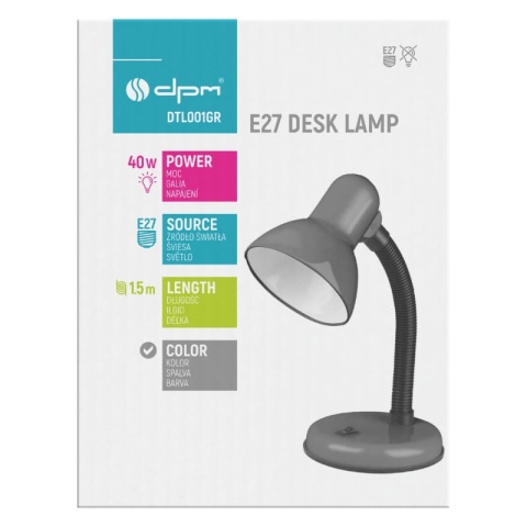 Lampka biurkowa na żarówkę E27 szara DPM