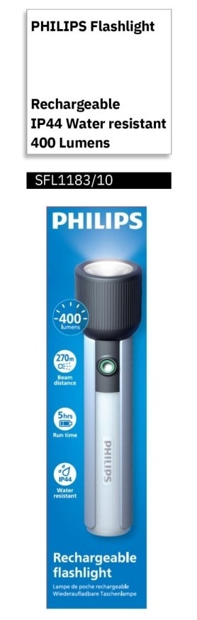 Latarka akumulatorowa ręczna kemping LED 400lm USB-C IP44 Philips SFL1183/10