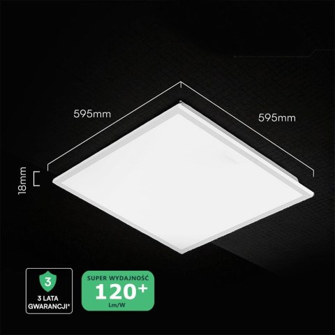 Panel LED V-TAC 40W 600x600 backlight 33mm 120Lm/W VT-61042 4000K 4800lm