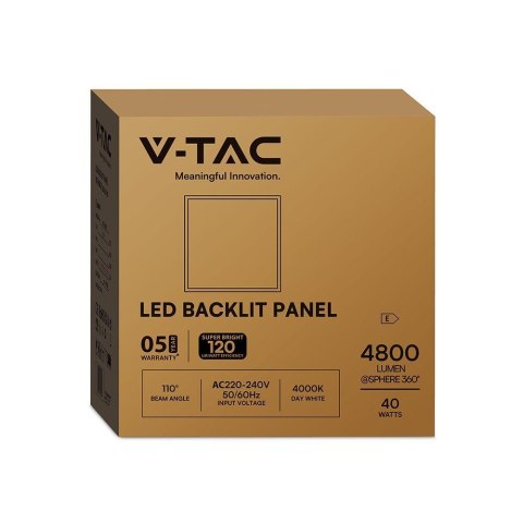 Panel LED V-TAC 40W 600x600 backlight 33mm 120Lm/W VT-61042 4000K 4800lm