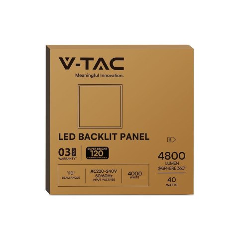 Panel LED V-TAC 40W 600x600 slim 18mm 120Lm/W VT-61041 4000K 4800lm