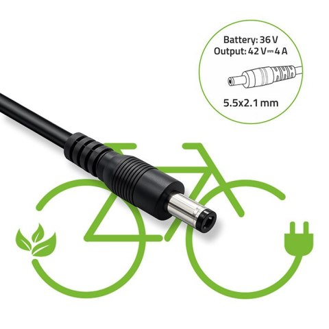 Qoltec Szybka Ładowarka do roweru skutera elektrycznego 36V | 42V | 4A | 5.5*2.1 +kabel zasilający