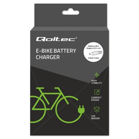 Qoltec Szybka Ładowarka do roweru skutera elektrycznego 36V | 42V | 4A | 5.5*2.1 +kabel zasilający