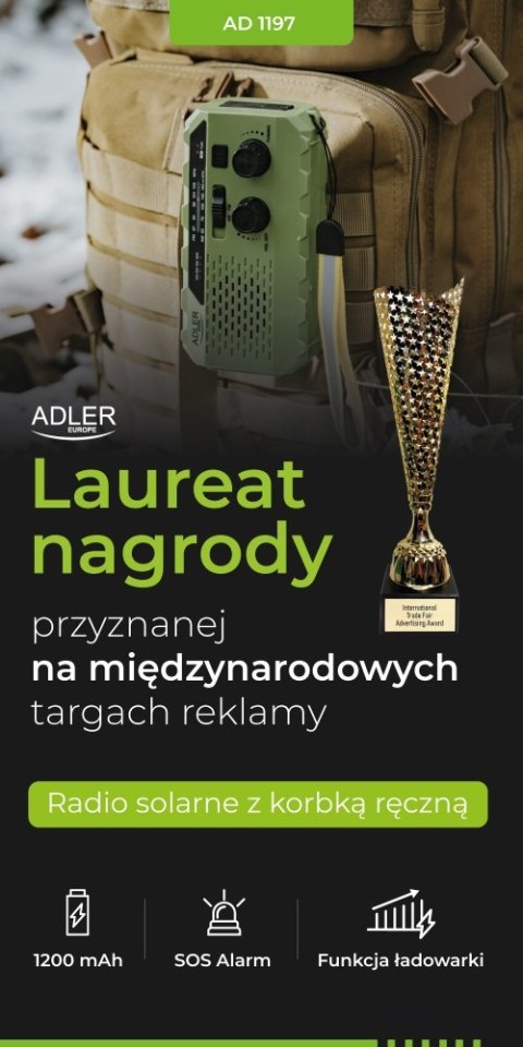 Adler Radio solarne z korbką ręczną
