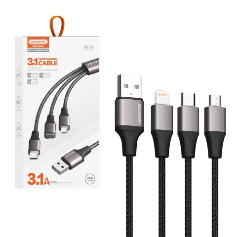 Kabel 3w1 wzmacniany RGB LED USB 1,2m Somostel