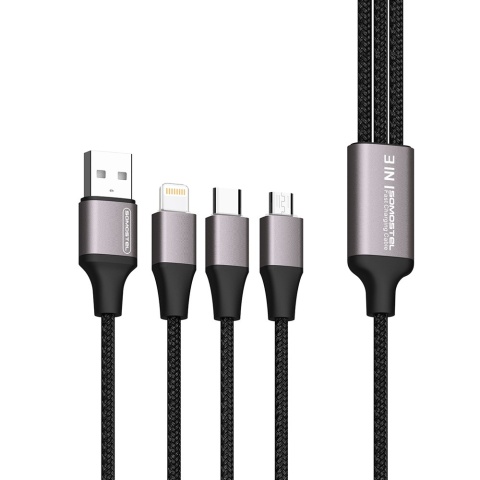 Kabel 3w1 wzmacniany RGB LED USB 1,2m Somostel