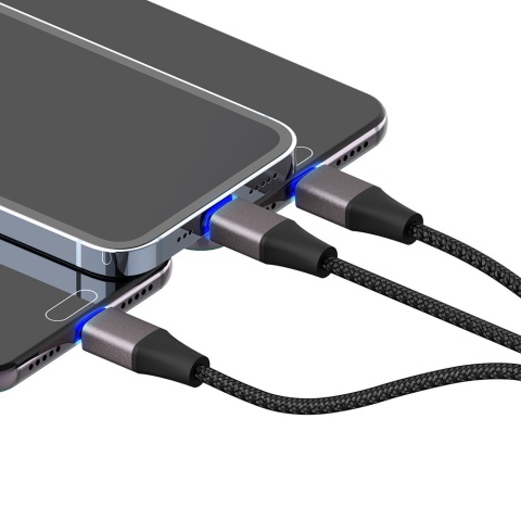 Kabel 3w1 wzmacniany RGB LED USB 1,2m Somostel