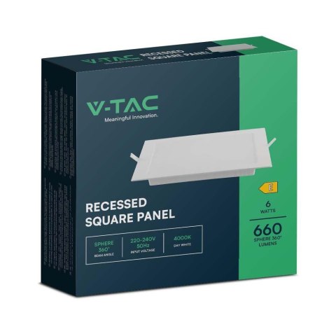Panel LED V-TAC wpuszczany downlight 6W kwadrat 120x120 VT-61006 3000K 660lm