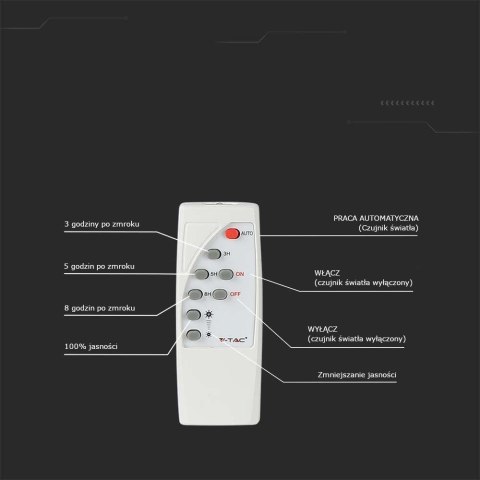 Projektor LED solarny V-TAC 40W biały IP65 pilot timer VT-200W 6400K 3100lm
