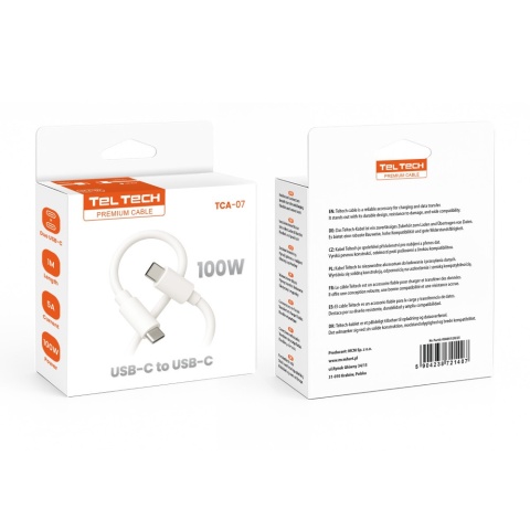 Przewód PD Typ-C-Typ-C 5A 100W 1m biały TCA-07c Teltech