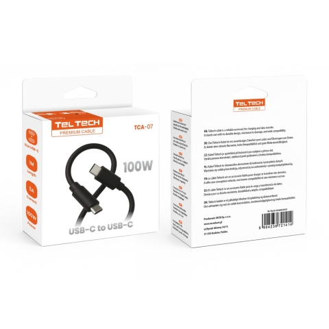 Przewód PD Typ-C-Typ-C 5A 100W 1m czarny TCA-07 Teltech