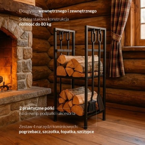 Adler Stojak na drewno kominkowe z zestawem narzędzi