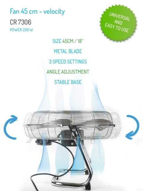Camry Cyrkulator Podłogowy 45 cm, Wentylator Podłogowy 18", 3 Prędkości, Regulacja Kąta 125°