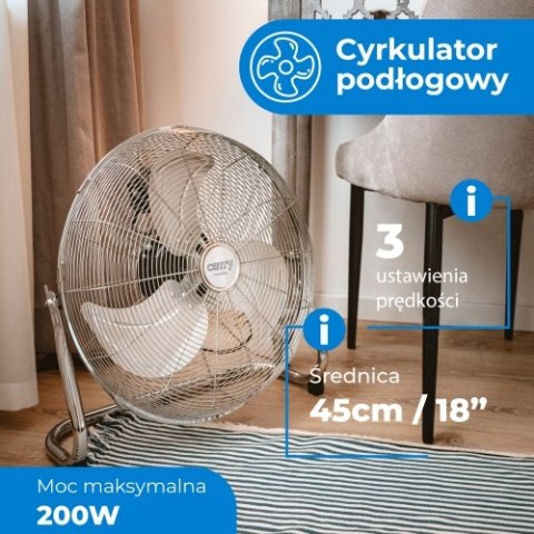 Camry Cyrkulator Podłogowy 45 cm, Wentylator Podłogowy 18", 3 Prędkości, Regulacja Kąta 125°