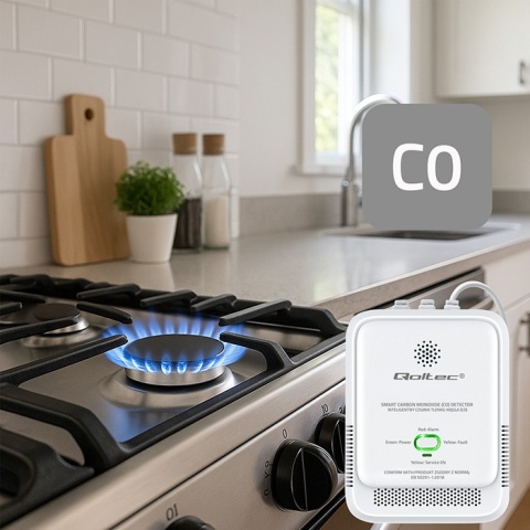 Czujnik tlenku węgla (czadu) detektor CO alarm 85dB LED Qoltec
