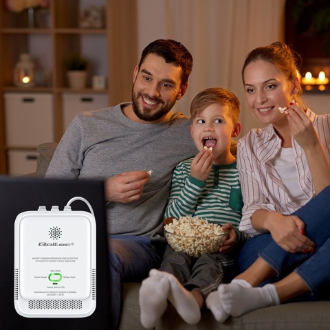 Czujnik tlenku węgla (czadu) detektor CO alarm 85dB LED Qoltec
