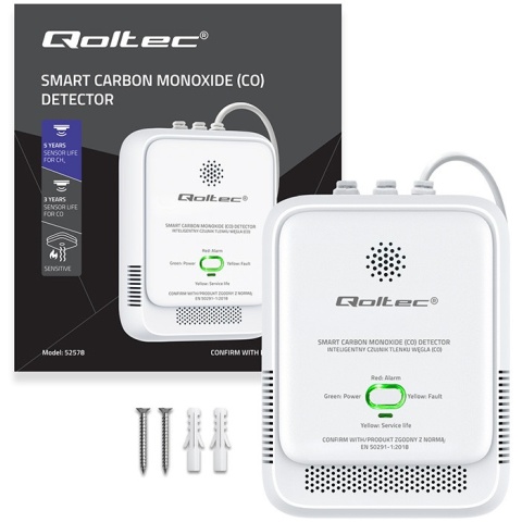 Czujnik tlenku węgla (czadu) detektor CO alarm 85dB LED Qoltec