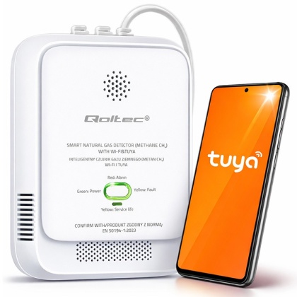 Czujnik wycieku gazu ziemnego deteltor CH4 NG Tuya Wi-Fi alarm 85dB LED Qoltec