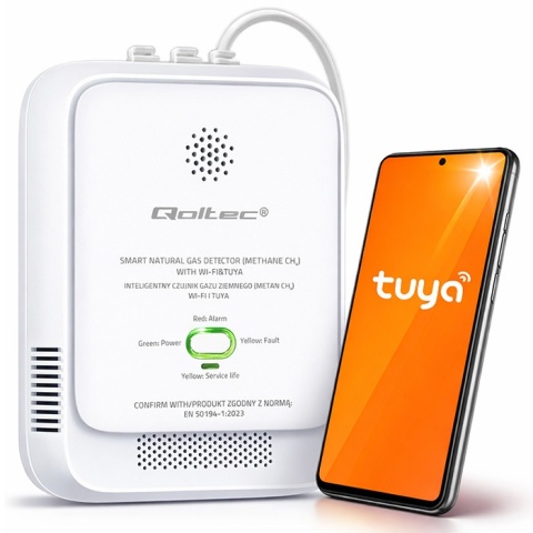 Czujnik wycieku gazu ziemnego deteltor CH4 NG Tuya Wi-Fi alarm 85dB LED Qoltec