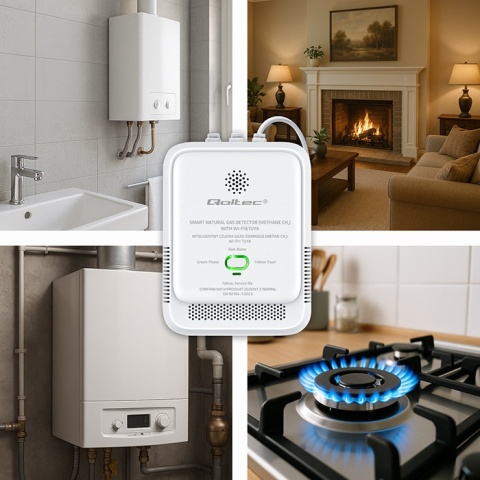 Czujnik wycieku gazu ziemnego deteltor CH4 NG Tuya Wi-Fi alarm 85dB LED Qoltec
