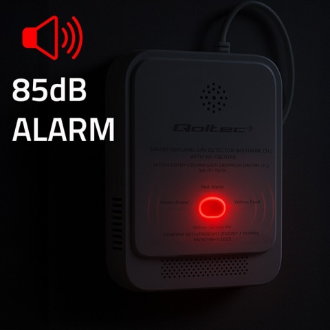 Czujnik wycieku gazu ziemnego deteltor CH4 NG Tuya Wi-Fi alarm 85dB LED Qoltec
