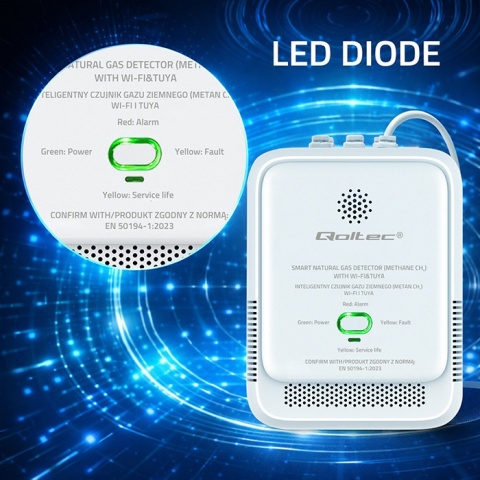 Czujnik wycieku gazu ziemnego deteltor CH4 NG Tuya Wi-Fi alarm 85dB LED Qoltec