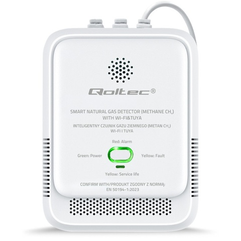Czujnik wycieku gazu ziemnego deteltor CH4 NG Tuya Wi-Fi alarm 85dB LED Qoltec