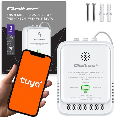 Czujnik wycieku gazu ziemnego deteltor CH4 NG Tuya Wi-Fi alarm 85dB LED Qoltec