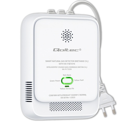 Czujnik wycieku gazu ziemnego deteltor CH4 NG Tuya Wi-Fi alarm 85dB LED Qoltec