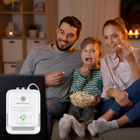 Czujnik wycieku gazu ziemnego deteltor CH4 NG Tuya Wi-Fi alarm 85dB LED Qoltec