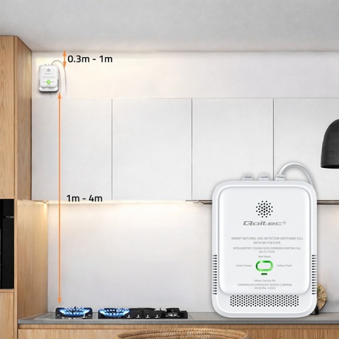 Czujnik wycieku gazu ziemnego deteltor CH4 NG Tuya Wi-Fi alarm 85dB LED Qoltec