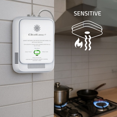 Czujnik wycieku gazu ziemnego deteltor CH4 NG Tuya Wi-Fi alarm 85dB LED Qoltec