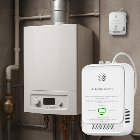 Czujnik wycieku gazu ziemnego deteltor CH4 NG Tuya Wi-Fi alarm 85dB LED Qoltec