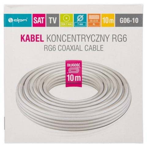 Kabel koncentryczny RG6, 1 mm CCA, 10 m, karton