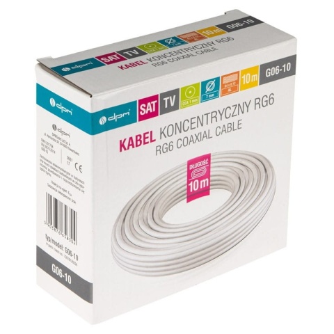 Kabel koncentryczny RG6, 1 mm CCA, 10 m, karton