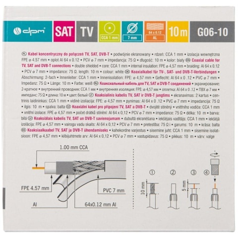 Kabel koncentryczny RG6, 1 mm CCA, 10 m, karton