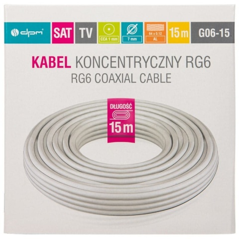Kabel koncentryczny RG6, 1 mm CCA, 15 m, karton