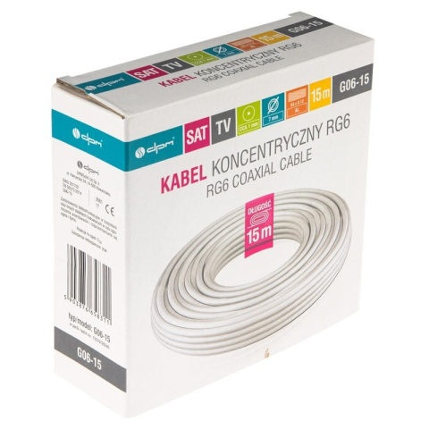 Kabel koncentryczny RG6, 1 mm CCA, 15 m, karton