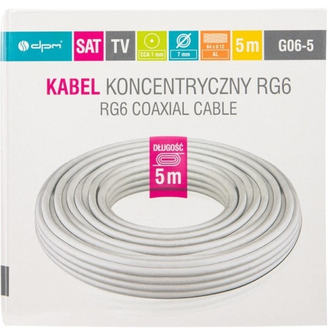 Kabel koncentryczny RG6, 1 mm CCA, 5 m, karton