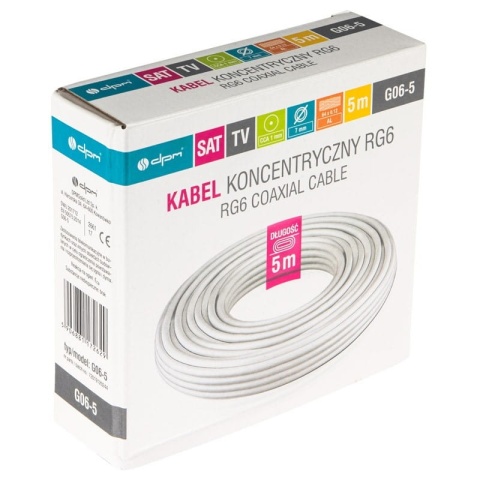 Kabel koncentryczny RG6, 1 mm CCA, 5 m, karton