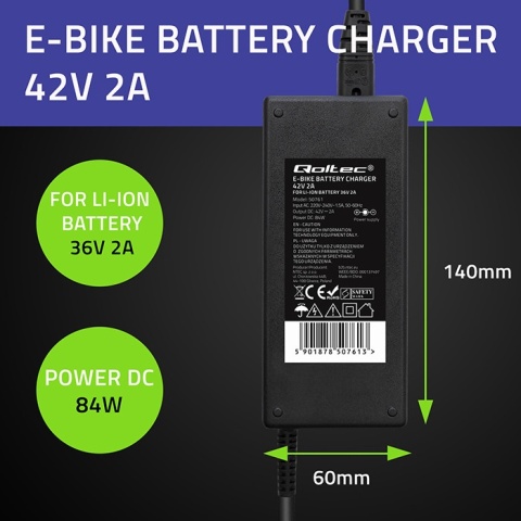 Ładowarka do roweru, skutera, elektrycznego 36V 42V 2A 5.5*2.5 Qoltec