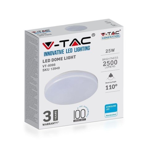 Oprawa sufitowa V-TAC 25W LED SAMSUNG CHIP IP44 30cm 100Lm/W VT-8066 6400K 2500lm