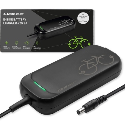Ładowarka do roweru skuteru elektrycznego 36V 42V 2A 5.5*2.5 wodoodporna, kabel zasilajacy Qoltec