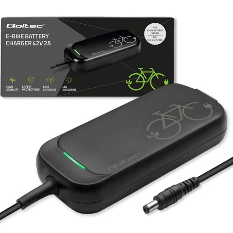 Ładowarka do roweru skuteru elektrycznego 36V 42V 2A 5.5*2.5 wodoodporna, kabel zasilajacy Qoltec